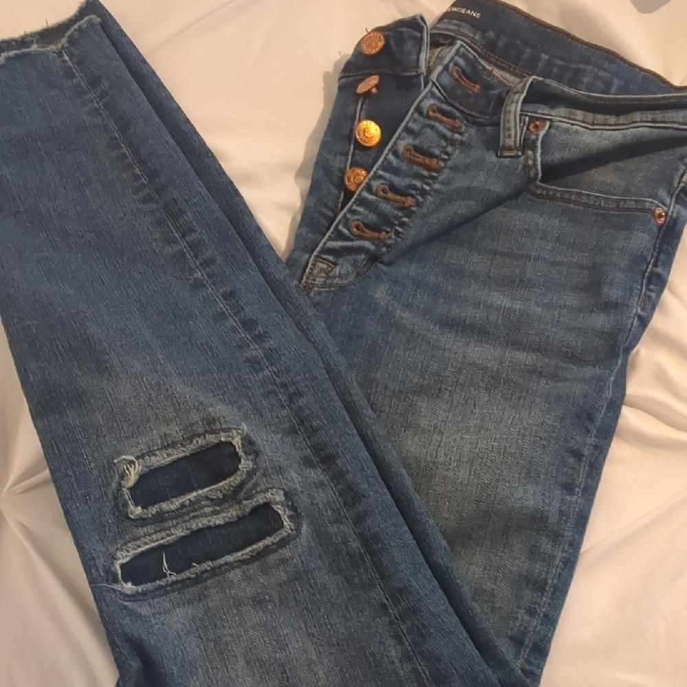 Women's Blue Jeans with Distressed Detail